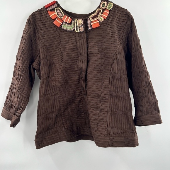 Chico’s Womens Brown Blazer Burundi Beat Bernita Jacket Size L 12 - Picture 1 of 10